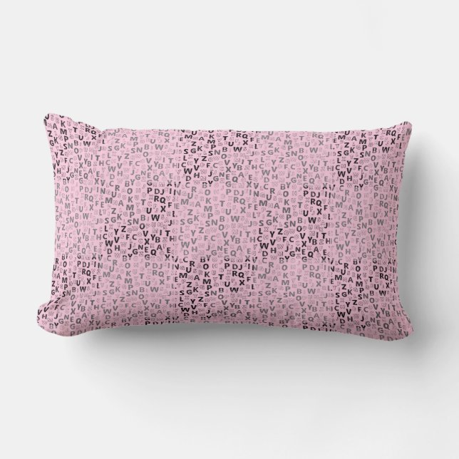 Alfabets Mönster 01 BW.w LPink BG Lumbarkudde (Framsida)