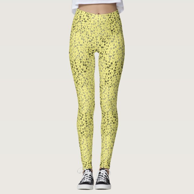 Alfabets Mönster 01 BW. w LYellow BG Leggings (Framsida)