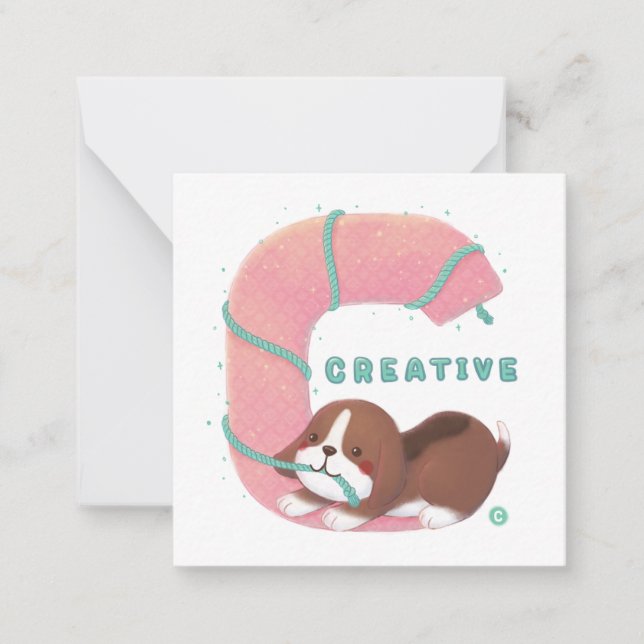 Alfabetserie: "C"-Kreativet Beagle Illustration Anteckningskort (Framsida)