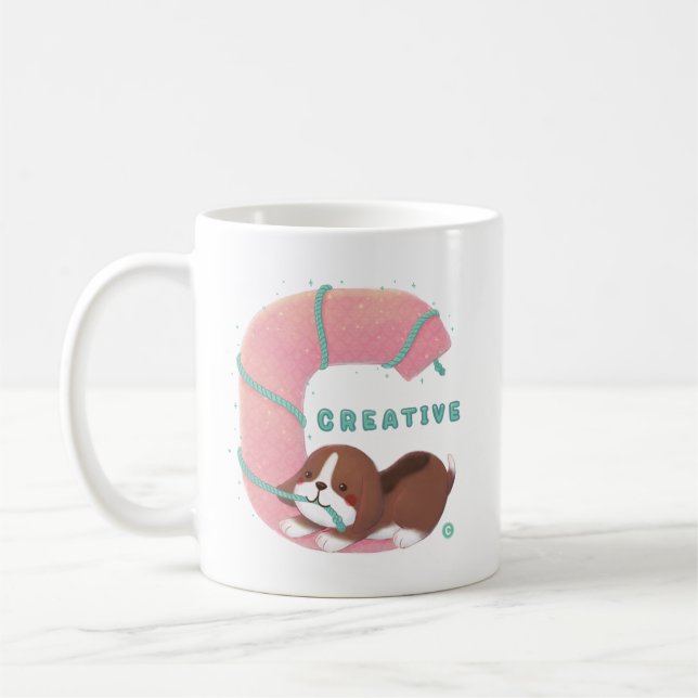 Alfabetserie: "C"-Kreativet Beagle Illustration Kaffemugg (Vänster)
