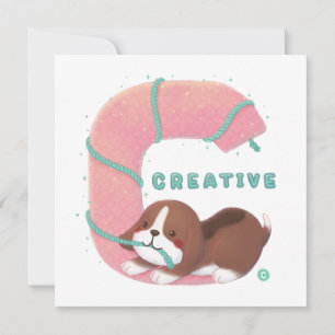 Alfabetserie: "C"-Kreativet Beagle Illustration Tack Kort