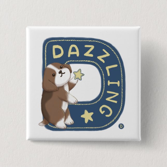 Alfabetserie: "D" Dazzling Beagle Illustration Knapp (Framsida)