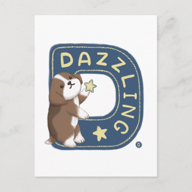 Alfabetserie: "D" Dazzling Beagle Illustration Vykort (Framsida)
