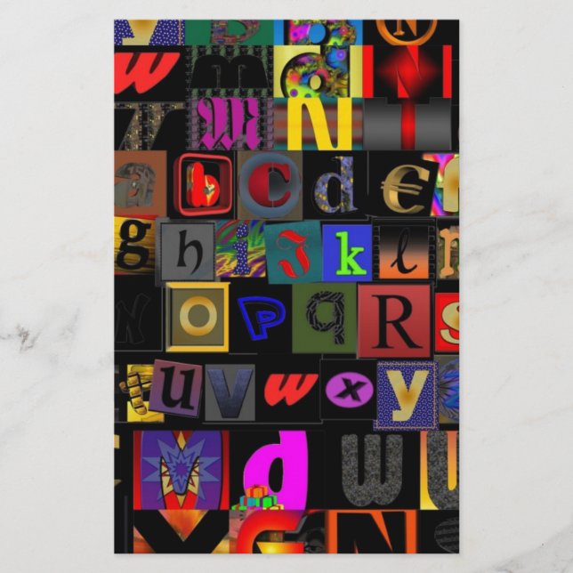 Alfabetssoppa, mosaikbokstäver design, rolig färgr brevpapper (Framsida)