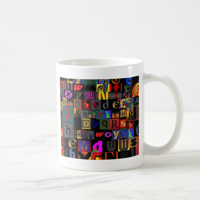 Alfabetssoppa, mosaikbokstäver design, rolig färgr kaffemugg (Höger)
