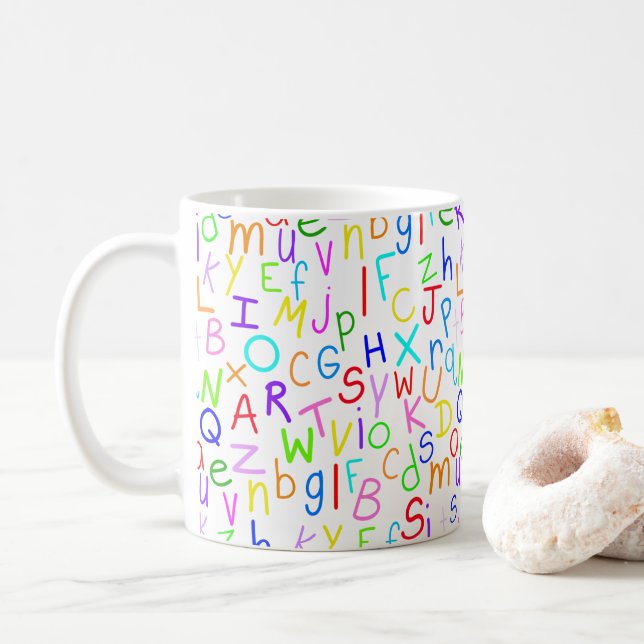 Alfabetssoppa (på vit) kaffemugg (Med munk)