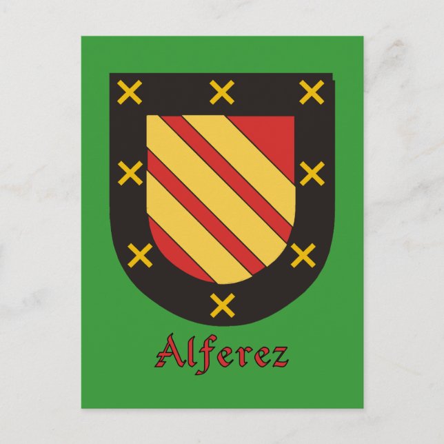 Alferez Family Heraldic Shield Vykort (Framsida)