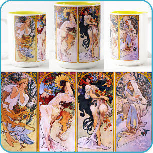 Alfons (Alphonse) Muchas "Four Seasons" Art - Två-Tonad Mugg