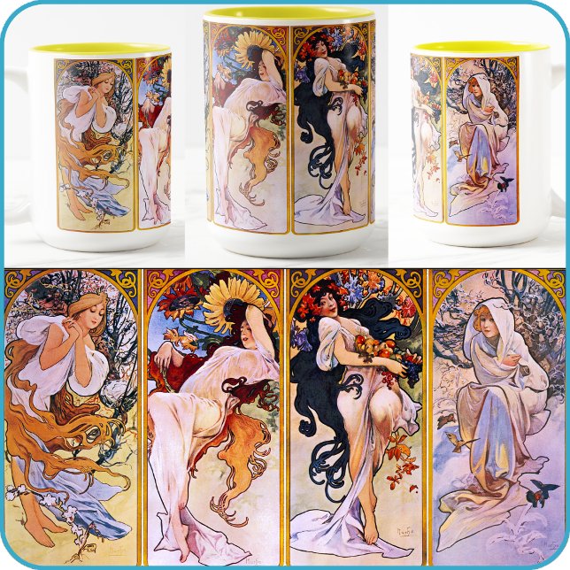 Alfons (Alphonse) Muchas "Four Seasons" Art - Två-Tonad Mugg (Skapare uppladdad)