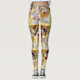 Alfons Mucha 1895 de fyra säsongerna Leggings