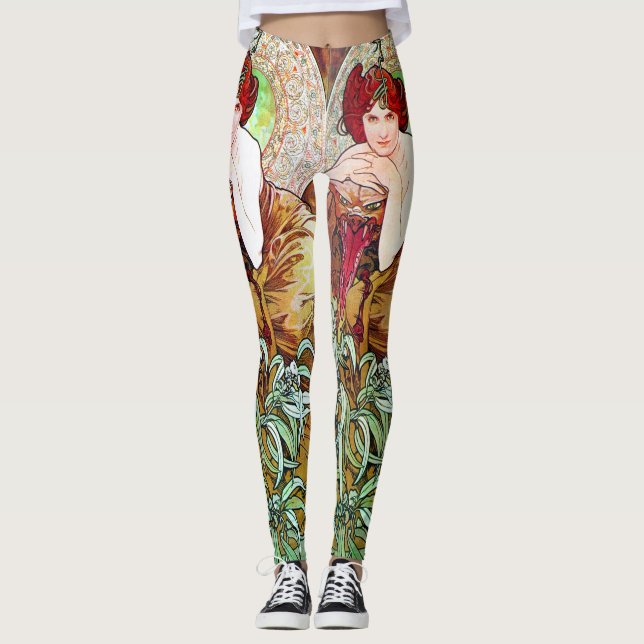 Alfons Mucha 1900 ädelstensmaragden Leggings (Framsida)