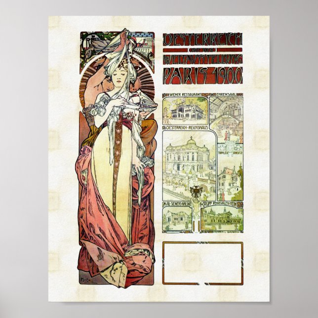 Alfons Mucha 1900 Austrian Pavilion Poster (Framsidan)