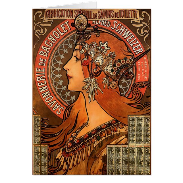 Alfons Mucha 4 Hälsningskort (Framsidan)