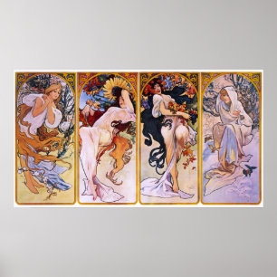Alfons Mucha ~ affischen för fyra säsonger Poster