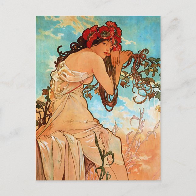 Alfons Mucha Art nouveau Sommarmålning Vykort (Framsida)