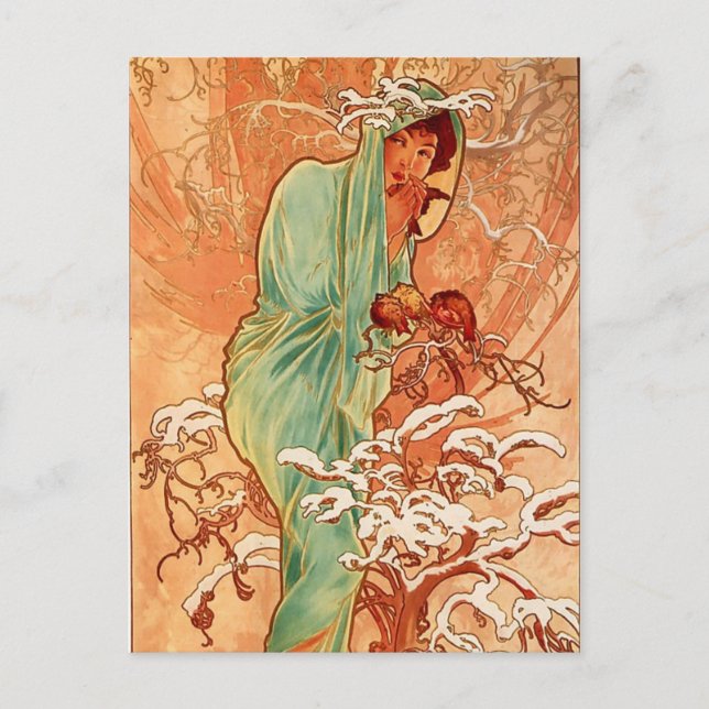 Alfons Mucha Art nouveau vintermålning Vykort (Framsida)