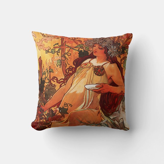 Alfons Mucha "Autumn" Art nouveau Dekorativ kudde (Framsida)