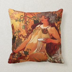 Alfons Mucha "Autumn" Art nouveau Dekorativ kudde