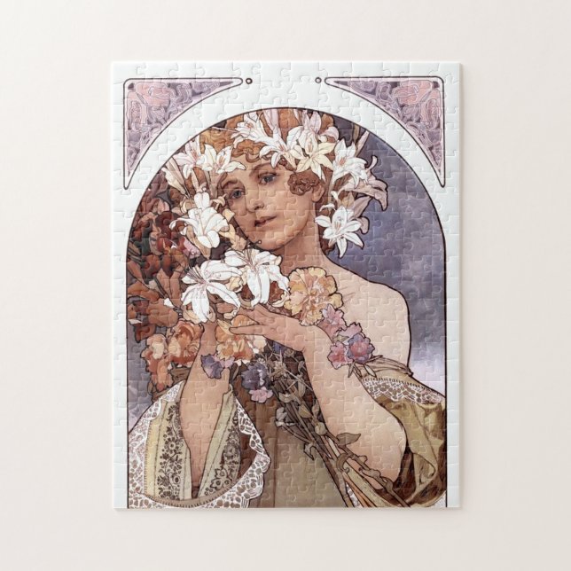 Alfons Mucha: Blomma Pussel (Vertikal)