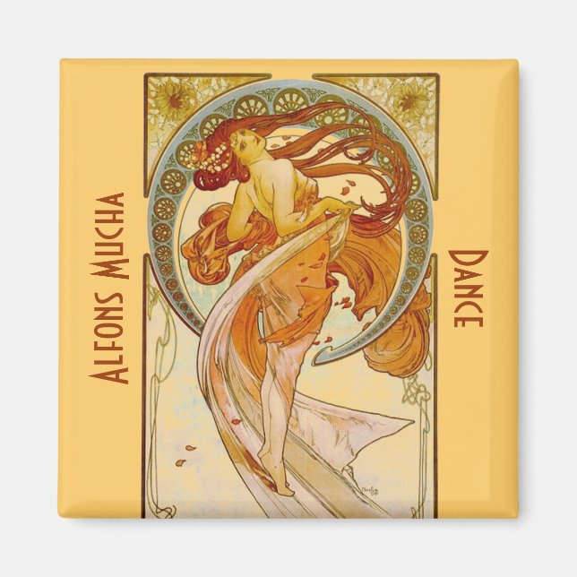 Alfons Mucha Dance Vintage Print Magnet (Framsidan)