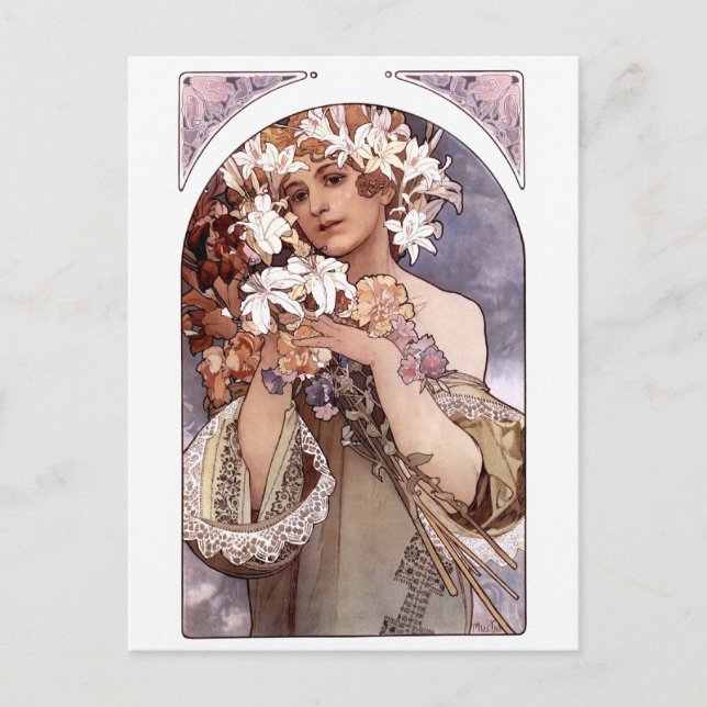 Alfons Mucha: Flower Vykort (Framsida)