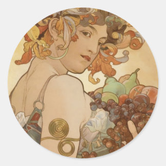 Alfons Mucha - Frukt Runt Klistermärke