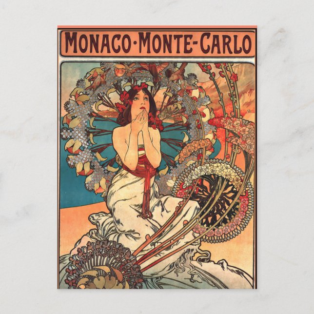 Alfons Mucha-konstverk, Monaco - Monte Carlo Vykort (Framsida)