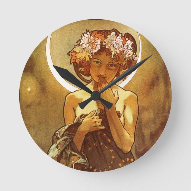 Alfons Mucha: Luna Rund Klocka (Framsida)