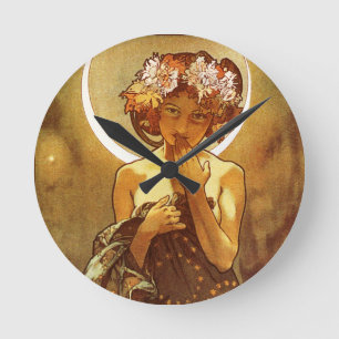 Alfons Mucha: Luna Rund Klocka