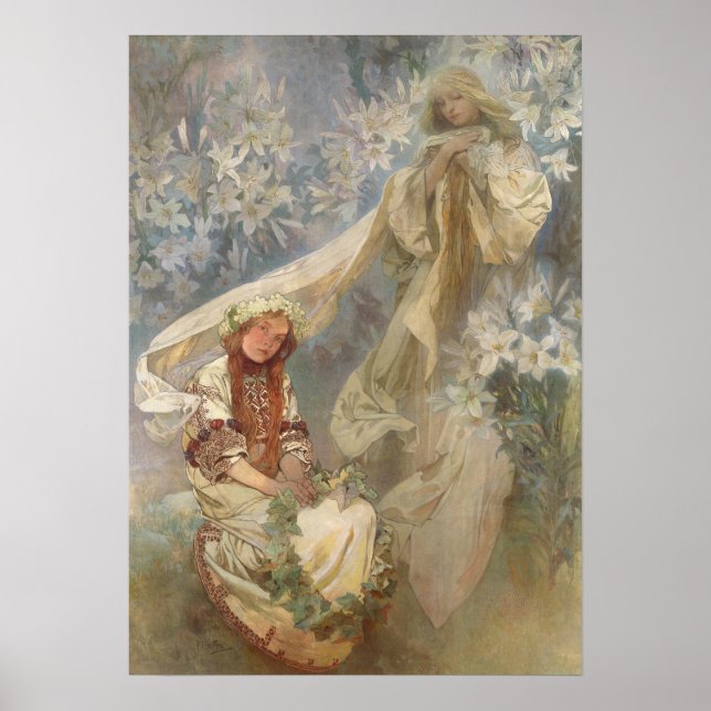 Alfons Mucha - Madonna of the Lilies 1905 Poster (Framsidan)