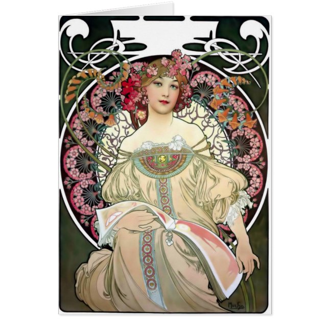 Alfons Mucha Reverie 1897 Hälsningskort (Framsidan)