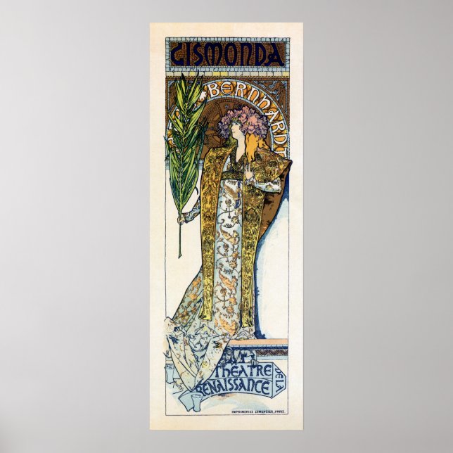 Alfons Mucha Sarah Bernhard lodrät banderoll Poster (Framsidan)