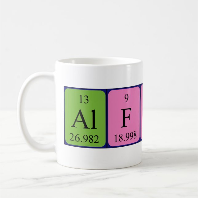 Alfons periodiskt återkommande bord namn mugg (Vänster)