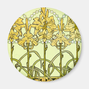 Alfonse Mucha Art Nouveau liljemönster klassiker Magnet