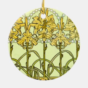Alfonse Mucha Art Nouveau liljmönster klassiker Julgransprydnad Keramik