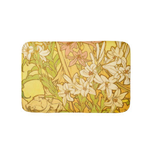 Alfonse Mucha Art Nouveau liljor blommor Badrumsmatta