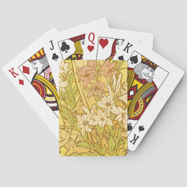 Alfonse Mucha Art Nouveau liljor blommor Casinokort (Baksidan)