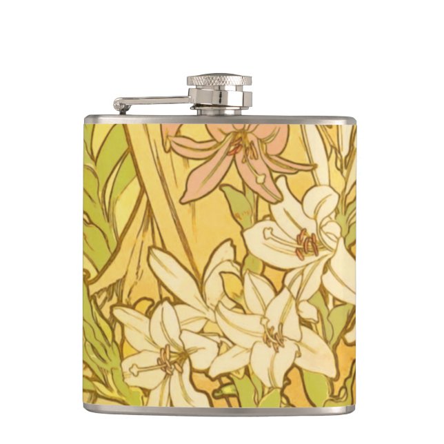 Alfonse Mucha Art Nouveau liljor blommor Fickplunta (Framsidan)