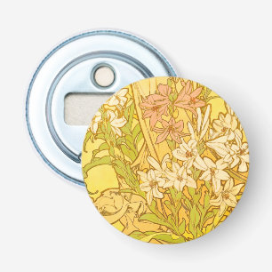 Alfonse Mucha Art Nouveau liljor blommor Flasköppnare