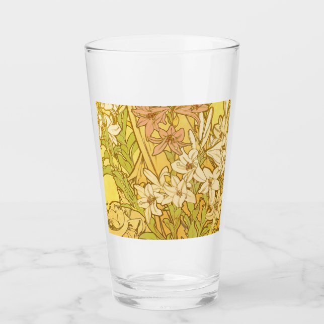Alfonse Mucha Art Nouveau liljor blommor Glaskopp (Framsida)