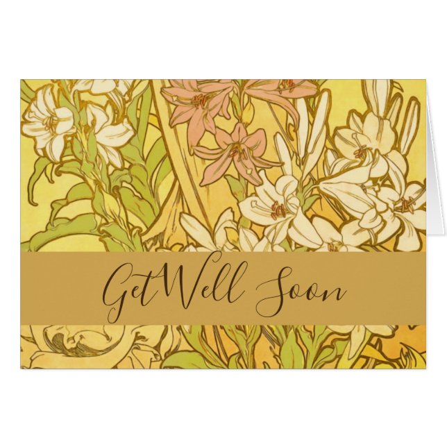 Alfonse Mucha Art Nouveau liljor blommor Hälsningskort (Framsidan Horizontal)