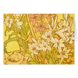 Alfonse Mucha Art Nouveau liljor blommor Hälsningskort