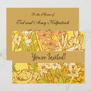 Alfonse Mucha Art Nouveau liljor blommor Inbjudningar