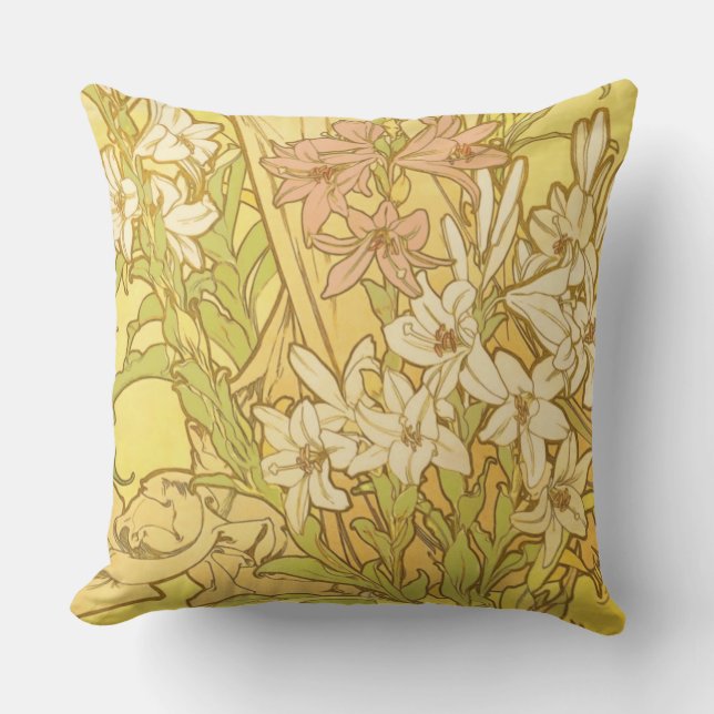 Alfonse Mucha Art Nouveau liljor blommor Kudde (Framsida)