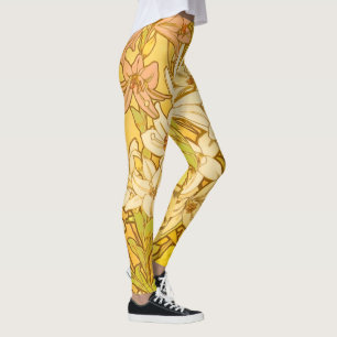 Alfonse Mucha Art Nouveau liljor blommor Leggings