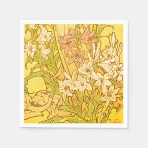 Alfonse Mucha Art Nouveau liljor blommor Pappersservett