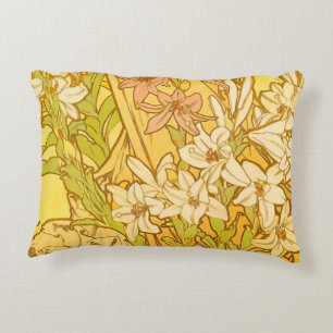 Alfonse Mucha Art Nouveau liljor blommor Prydnadskudde