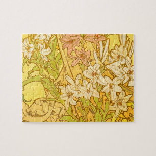 Alfonse Mucha Art Nouveau liljor blommor Pussel
