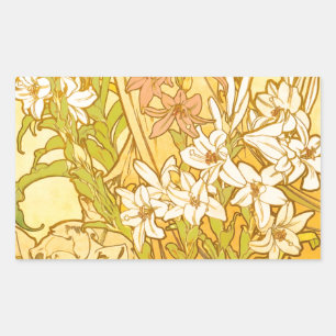 Alfonse Mucha Art Nouveau liljor blommor Rektangulärt Klistermärke