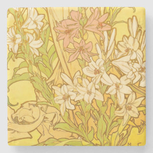 Alfonse Mucha Art Nouveau liljor blommor Stenunderlägg